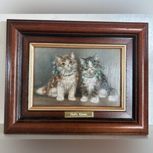 Vintage Framed Cat 3D Art Print with Painting overlay, plaque “Fluffy Kittens”